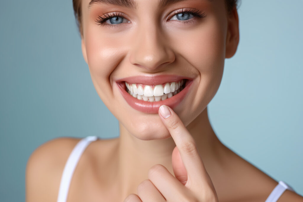 Woman smiling during a whitening visit