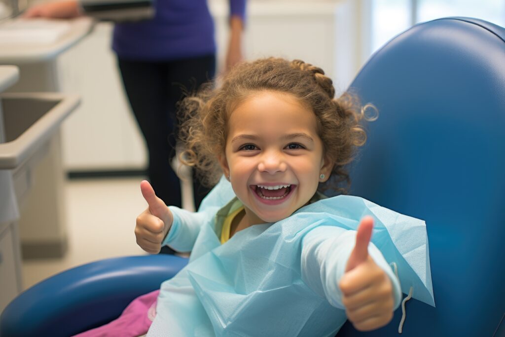 Young girl smiling in a dental chair